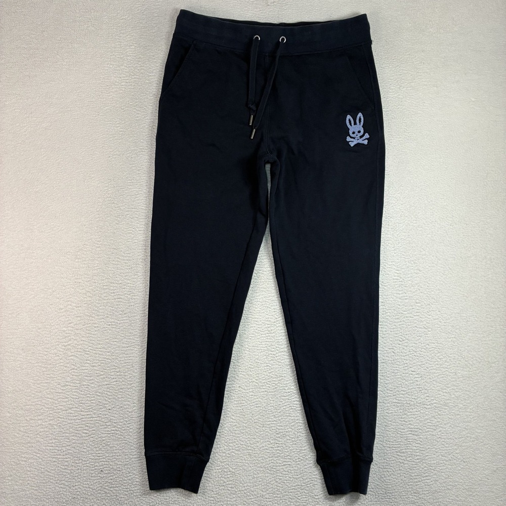 Psycho Bunny Joggers Men M Blue Logo Sweatpants Drawstring Cotton Stretch